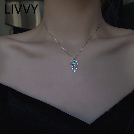 LIVVY  Silver Color Hot Sale Micro Dream Catcher Zircon Necklace for Women Couples  Fashion Vintage Party Jewelry