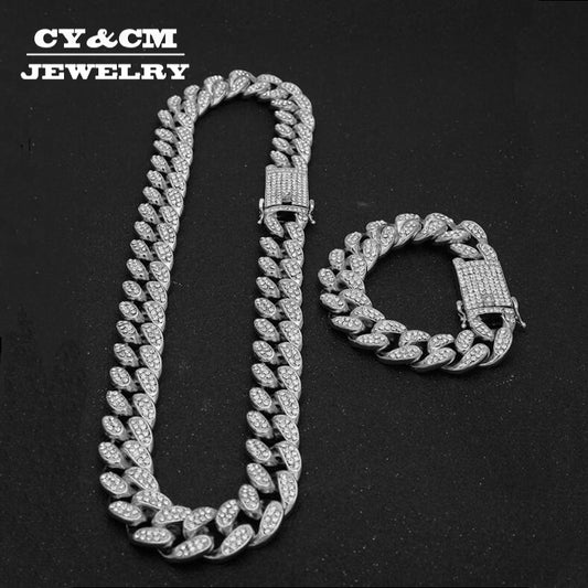 (30 Choices)13mm Iced Out Cuban Necklace Chain Hip hop Jewelry Choker Gold Silver Color Rhinestone CZ Clasp for Mens Rapper Necklaces Link