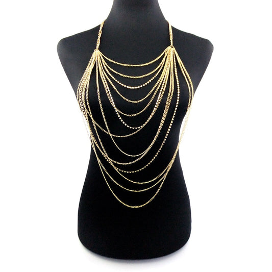 Multi Layer Chain Necklace Women Statement Fashion Rhinestone Necklaces Tassel Maxi Colar Party Accessories