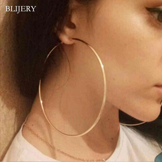 (20 Choices)BLIJERY Trendy Large Hoop Earrings Big Smooth Circle Earrings Basketball Brincos Celebrity Brand Loop Earrings for Women Jewelry