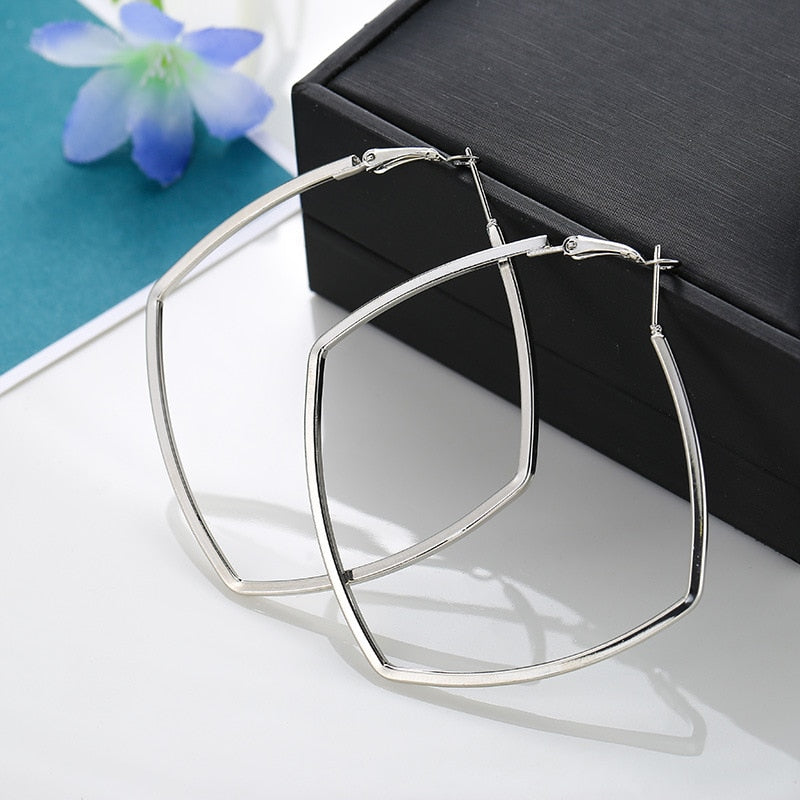 (14 choices)BLIJERY Trendy Oversize Geometric Big Hoop Earrings For Women Basketball Brincos Exaggerated Large Square Earrings Punk Jewelry