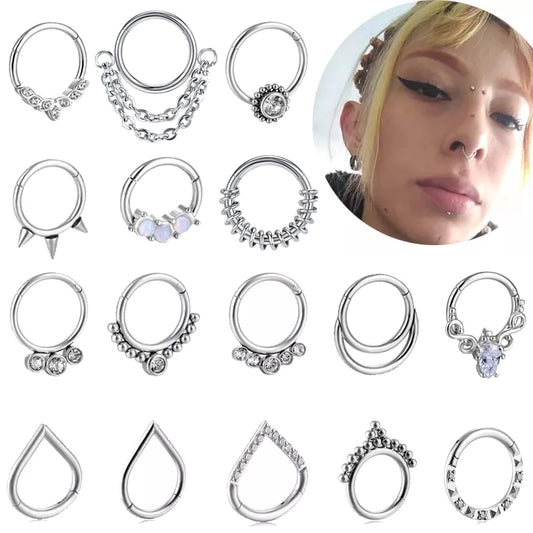 (31 Choices)New Nose Piercing Ring Nase Cuff Septum Piercing Ring Titanium Steel Nariz Piercing Ear Cartilage Tragus Goth Piercing Nez Opal